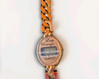 Lady Sovereign Luxurious Quartz Bracelet Watch Gold Tone NOS w/ Box Papers