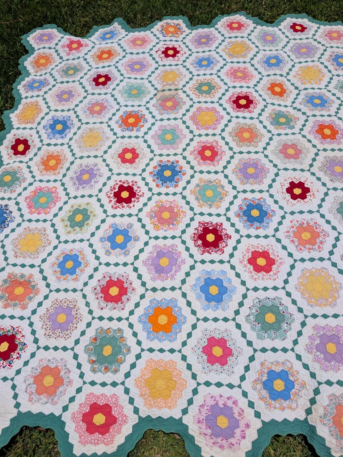 Antique quilt grandmothers flower garden - Etsy 日本