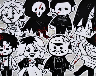 B&W Horror Characters | 3" Clear Border Vinyl Stickers