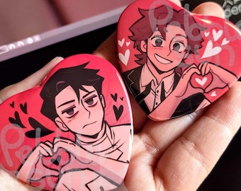 Rody and Vincent Dead Plate 2" x 2.25" Heart Pin-back buttons