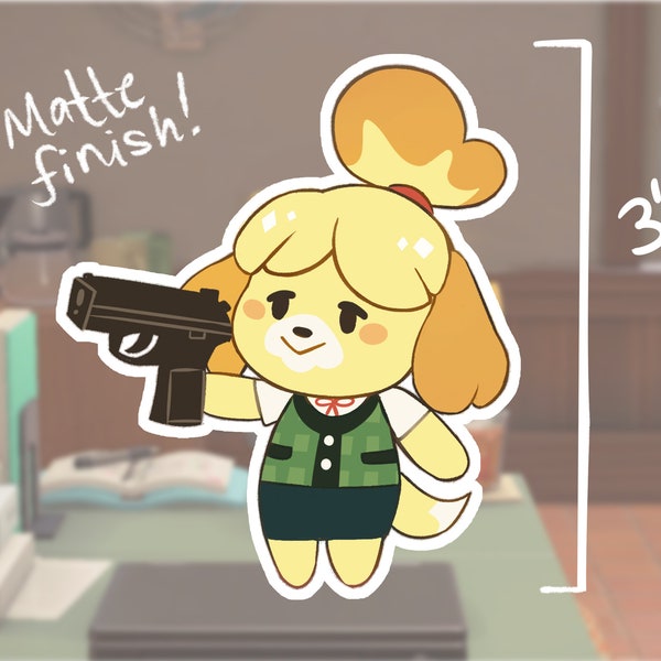 Isabelle with a gun | Animal Crossing Vinyl Sticker