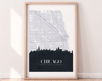 Chicago Map Poster, Chicago Skyline Poster, Chicago Travel Poster, Chicago City Map Canvas, Chicago Wall Art, Chicago Print NP403