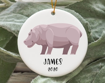 Personalized Hippo Christmas Ornament, Hippo Christmas Tree Ornament, Hippo Ornament, Hippopotamus Ornament, Purple Hippo Ornament N571