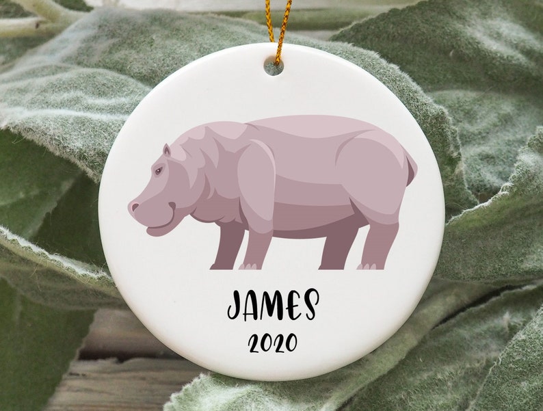 Personalized Hippo Christmas Ornament, Hippo Christmas Tree Ornament, Hippo Ornament, Hippopotamus Ornament, Purple Hippo Ornament N571 image 1
