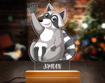 Personalized Raccoon Night Light, Custom Racoon Gift Ideas, Gift for Raccoon Lovers, Raccoon Present, Raccoon Nursery Decor N1026