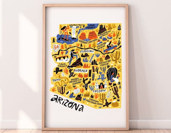 Arizona Poster, Arizona Map Art, Arizona Map Wall Art, Arizona Canvas, Arizona Map Print, Arizona Wall Decor NP104