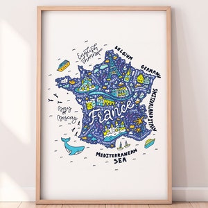 France Print, France Canvas, France Poster, France Map Print, France Wall Decor, France Themed Gift NP382