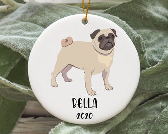 Personalized Pug Christmas Ornament, Pug Christmas Decorations, Pug Christmas Tree Ornament, Pug Xmas Decoration, Gift for Pug Lover N462