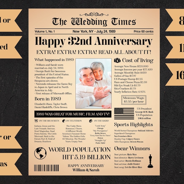 Personalized 33 Anniversary Gift Ideas, 33 Anniversary Poster, 33rd Wedding Anniversary Gift, 33 Years Married, Anniversary Newspaper N683