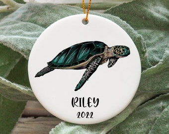 Personalized Sea Turtle Christmas Ornament, Custom Sea Turtle Gift Idea, Sea Turtle Ornament, Sea Turtle Present N867