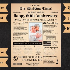 Personalized 60 Anniversary Gift Ideas, 60 Anniversary Poster, 60th Wedding Anniversary Gift, 60 Years Married, Anniversary Newspaper N688