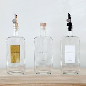 Mouthwash Dispenser 200ml and 500ml with choice of lid - Custom Waterproof Labels - rectangular bottle by Home Tailors