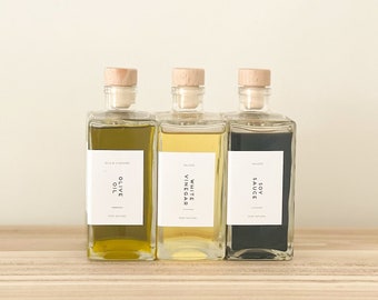 Glass Olive Oil Book Bottles for Kitchen 200ml and 500ml - Cruet with personalised labels - Choice of Weighted Pourer