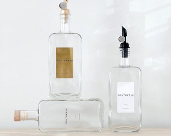 Minimal Mouthwash Bottle – Borosilicate Glass, Custom Waterproof Label