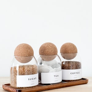 Cork Ball Jars 500ml Tea Coffee Sugar Pantry Waterproof Label | Kitchen Food Storage | Homeware | Personalized labels