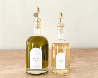 Borosilicate Glass Olive Oil Dispenser Bottle, Kitchen Storage with Pourer, Choice of Lids