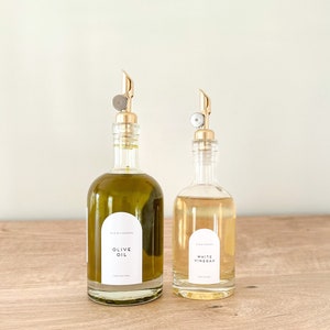 Bouteilles en verre avec bec verseur d'huile d'olive et de vinaigre, 200 ml, 500 ml et 700 ml, réutilisables pour organiser votre cuisine - Couvercles au choix