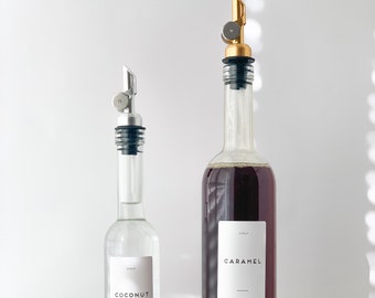 Coffee Syrup Bottle with Pourer – Glass Dispenser for Coffee Bar 200ml 500ml, Personalised Labels
