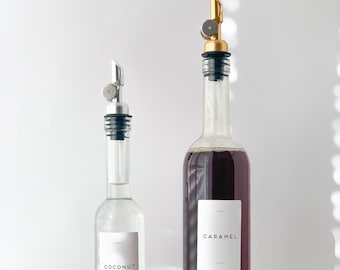 Reusable Coffee Syrup Bottles with Weighted Pourer  200ml 500ml Perfect Coffee Bar Organizer with Choice of Spouts! Personalised labels