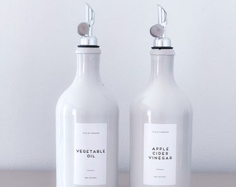 Aceitera de cerámica blanca para cocina con vertedor plateado, 500 ml, etiqueta personalizada
