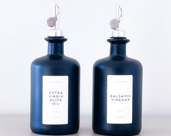 Bottiglie di vetro nero Versatore argento ponderato per olio d'oliva/aceto da 500 ml con etichette personalizzate