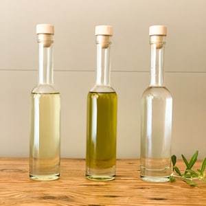 Long Glass Bottles Olive Oil/Vinegar Pourer Storage Bottle 200ml Reusable Organise Your Kitchen - Choice of Lids