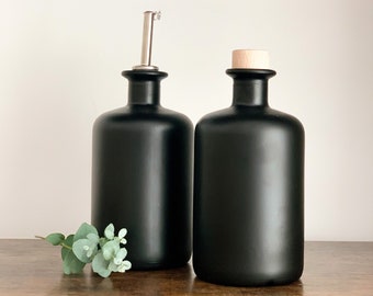 Black Glass Bottles Olive Oil/Vinegar Pourer Storage Bottle 350ml / 10oz and  500ml  / 16oz Reusable Organise Your Kitchen - Choice of Lids