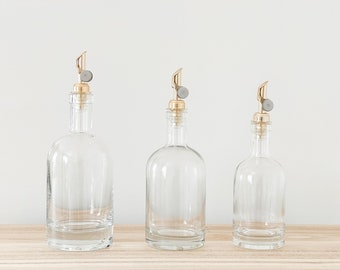 Bottiglia per olio d'oliva in vetro borosilicato, versatore ponderato, contenitore per cucina