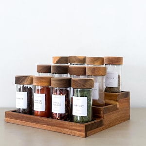Natural wood Acacia Spice Rack - with or without jars and personal labels