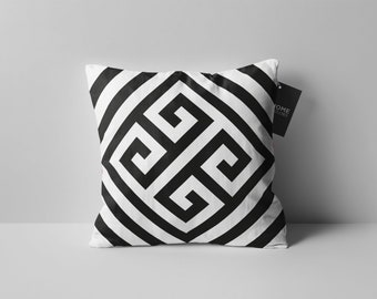 Minimal Geometric Cushion 45cm 55cm and 60cm Greek Key - Customisable Linen, Velvet or Polytextile