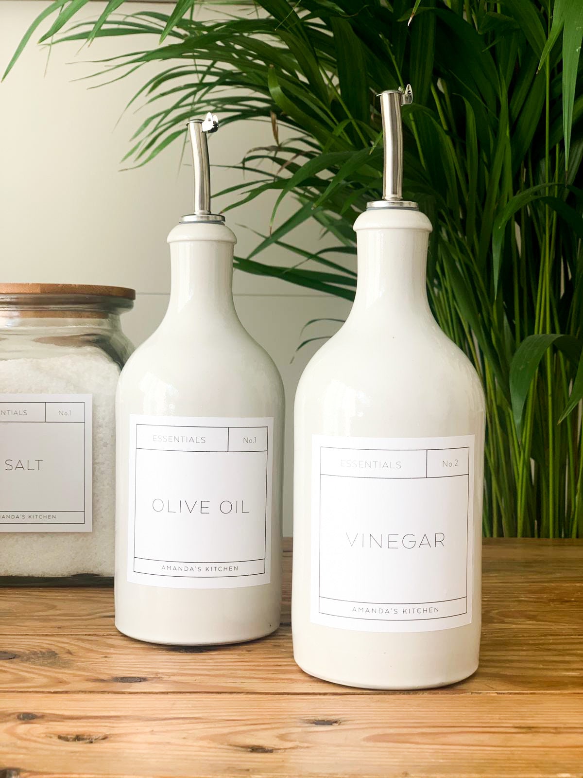 Lot De 2 Bouteilles Verseurs En Céramique Noir Et Blanc Pour Huile Et Vinaigre