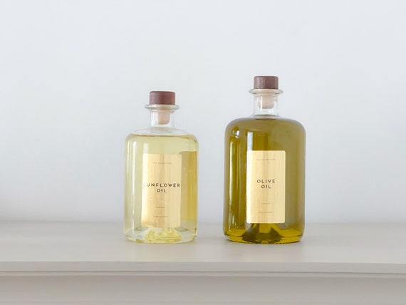 Bottiglie di vetro per olio d'oliva/aceto con etichette dorate da 500 ml e  700 ml Scelta del coperchio Etichetta personalizzata -  Italia