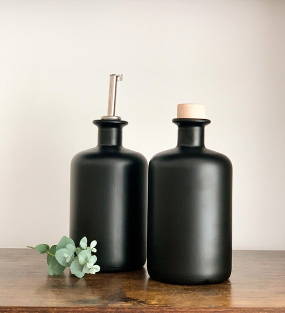 Black Glass Bottles Olive Oil/vinegar Pourer Storage Bottle 350ml