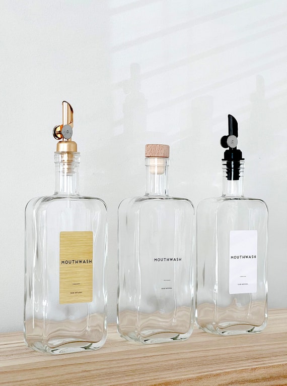 Dispenser per collutorio da 200 ml e 500 ml con coperchio a scelta  Etichette impermeabili personalizzate bottiglia rettangolare di Home  Tailors -  Italia