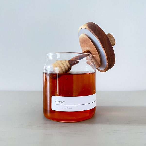 Honey Pot - Barosilicate glass and wooden lid jar 500ml