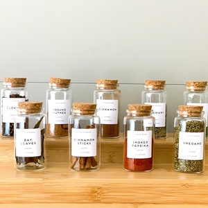 Labelled Spice Jars with Cork Lid - set of 6 - Home organisation