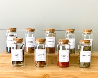 Labelled Spice Jars with Cork Lid - set of 6 - Home organisation