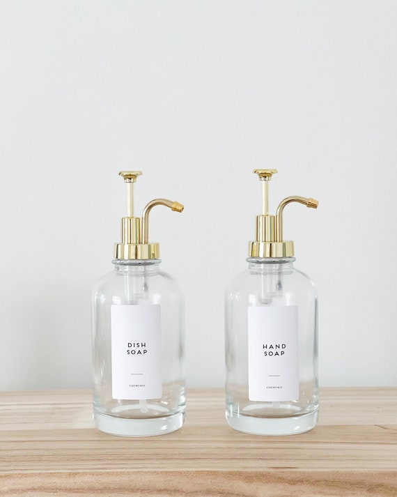Personalized Glass Soap Dispenser | Gold Pump, Waterproof Label (500 ML)