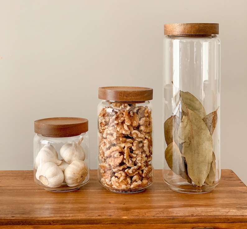 Glass Pantry Jars With Wooden Lids 3 Sizes Eco Food Jars Etsy Hong Kong