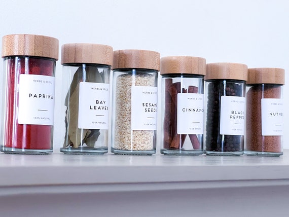 Design Inn 12 Airtight Glass Spice Jars with Bamboo Lids 8oz Spice