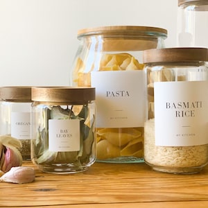 Glass Pantry Jars with Wooden Lids - 3 sizes - Eco Food Jars, Pantry Goals, Acacia Silicone lid, Kitchen storage
