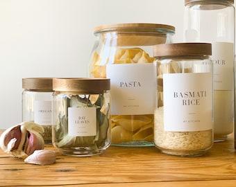 Glass Pantry Jars with Wooden Lids - 3 sizes - Eco Food Jars, Pantry Goals, Acacia Silicone lid, Kitchen storage