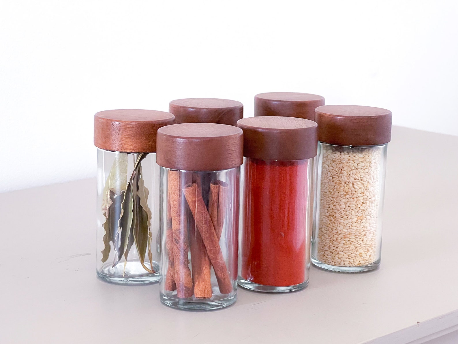 Labelled Spice Jars With Acacia Lids Set of 6 Home Etsy