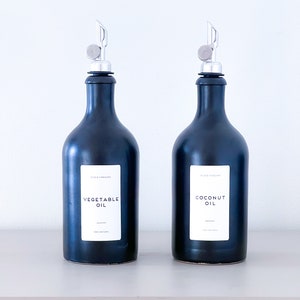 Ceramic Black Bottles Olive Oil/Vinegar Weighted Silver Pourer Storage Bottle 500ml / 16oz Reusable Organise Your Kitchen-Personalised label