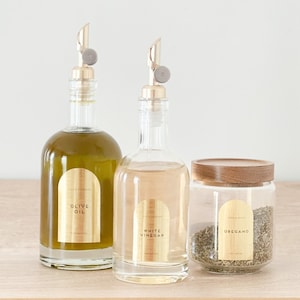 Bouteilles en verre avec bec verseur d'huile d'olive et de vinaigre, 200 ml, 500 ml et 700 ml, réutilisables pour organiser votre cuisine - Couvercles au choix