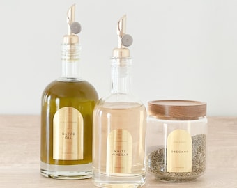 Bouteilles en verre avec bec verseur d'huile d'olive et de vinaigre, 200 ml, 500 ml et 700 ml, réutilisables pour organiser votre cuisine - Couvercles au choix