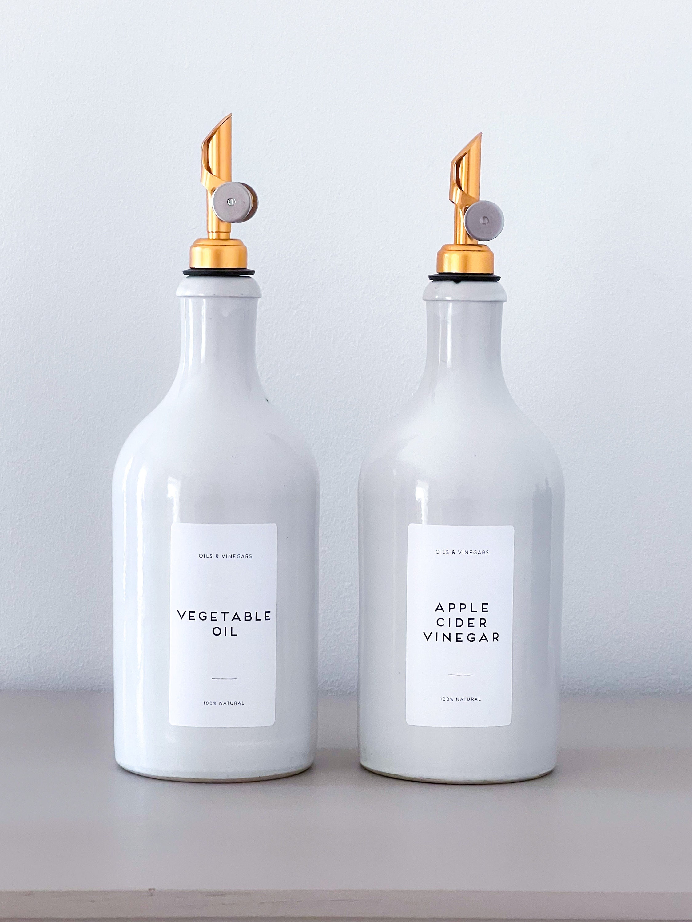 Ceramic White Bottles Olive Oil/vinegar Gold Weighted Pourer Etsy