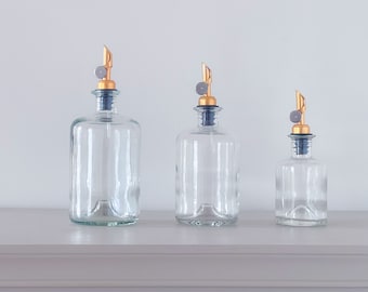 Dispenser per olio d'oliva in vetro, versatore pesato in oro, etichetta personalizzata