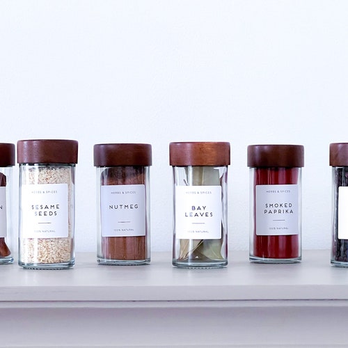 Labelled Spice Jars With Acacia Lids Set of 6 Home Etsy UK