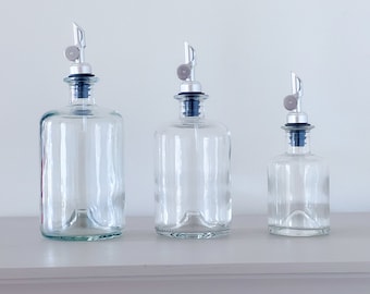 Bottiglia per olio d'oliva in vetro borosilicato, versatore per la conservazione in cucina - Etichette impermeabili personalizzabili